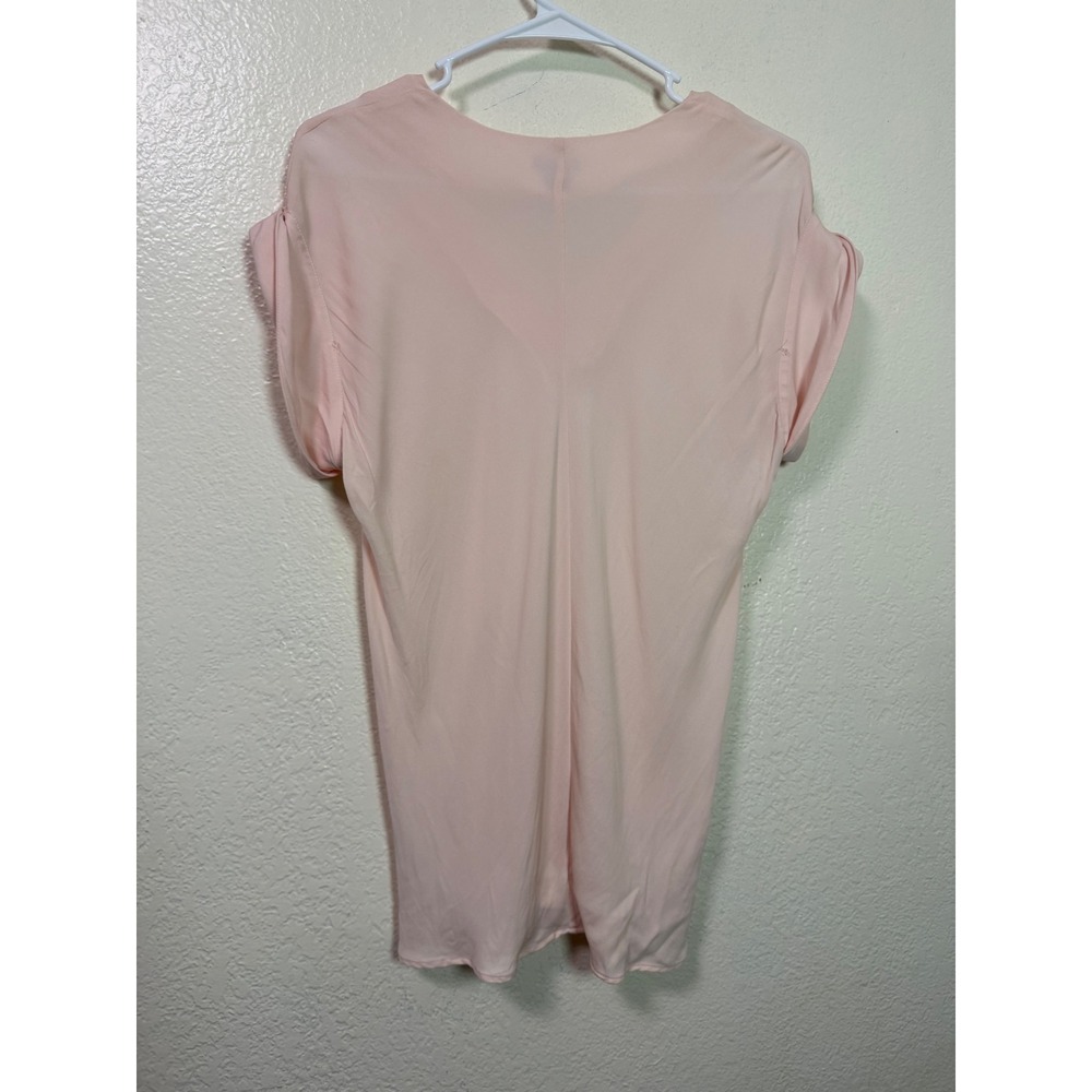 Theory Womens Pink 100% Silk V Neck Short Sleeve Rolled Cuff Blouse Size M